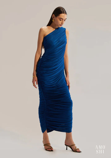 Evening Wear Blue One Shoulder Dress for Women